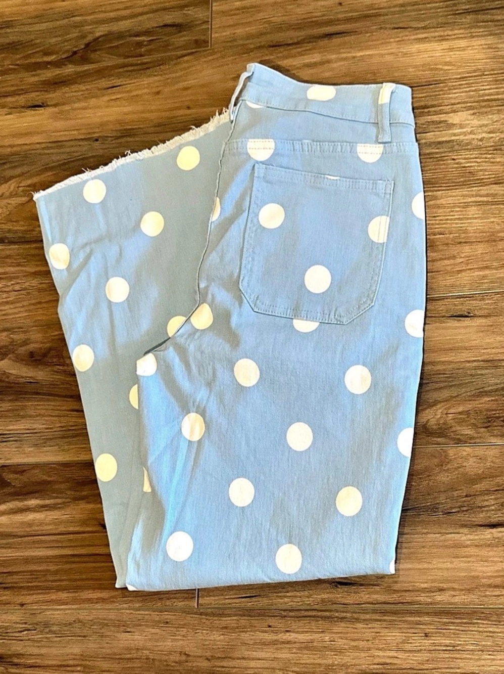 Blue Skies Polka Dot Wide Leg Jeans in Blue & White NWOT